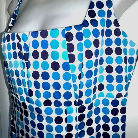 CALVIN KLEIN AQUA BLUE POLKA DOT SHEATH DRESS PLEATED TOP SIZE 10 - Picture 6 of 11